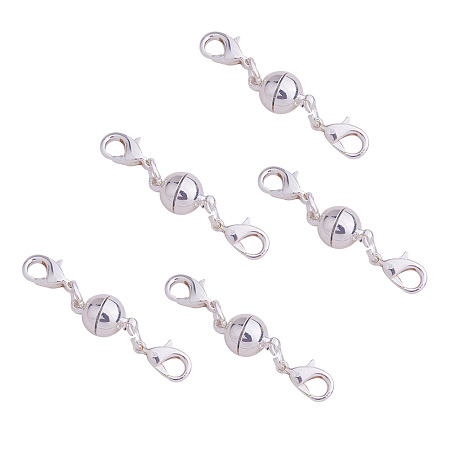 PandaHall Elite Silver 14x8mm Round Brass Magic Magnetic Clasps with Lobster Claw Clasp for Jewelry Making Lead Free & Nickel Free, about 5pcs/bag