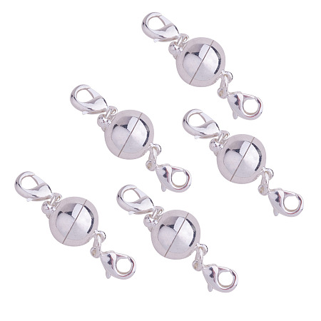 PandaHall Elite Silver 18x12mm Round Brass Magic Magnetic Clasps with Lobster Claw Clasp for Jewelry Making Lead Free & Nickel Free, about 5pcs/bag