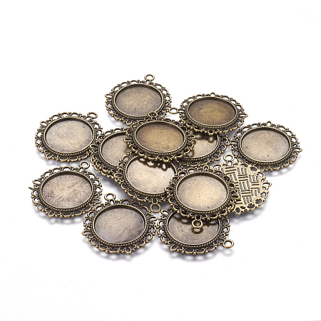 Honeyhandy Zinc Alloy Pendant Settings for Cabochon & Rhinestone, DIY Findings for Jewelry Making, Flat Round, Cadmium Free & Nickel Free & Lead Free, Antique Bronze, 33.5x30x1.4mm, Hole: 2mm