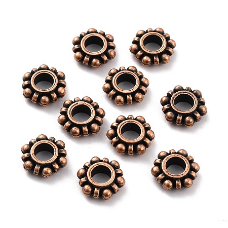 Honeyhandy Alloy European Beads, Flower, Lead Free & Nickel Free, Red Copper, 12x4mm, Hole: 5mm