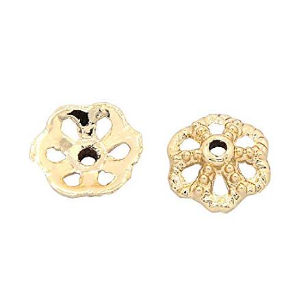 ARRICRAFT 10pcs 6-Petal Unfading Golden Tone Alloy Bead Flower Caps for Jewelry Making Craft, 12x4mm, Hole: 2mm