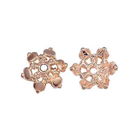 ARRICRAFT About 10pcs Nickel Free & Lead Free Unfading Alloy Flower Bead Caps for Bracelet Necklace Earrings Jewelry Making Crafts, 6-Petal, Rose Gold, 12x3mm, Hole: 1.5mm