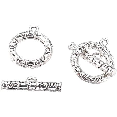 CHGCRAFT 10sets Antique Silver Alloy Ring Toggle Clasps Plated Toggle Clasps for Necklace Bracelet Jewelry Making, Lead Free and Nickel Free
