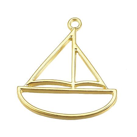 ARRICRAFT 100pcs Alloy Sailing Boat Shape Open Back Bezel Pendants with Loop for UV Resin Crafts Jewelry Making, Golden
