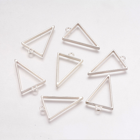 Honeyhandy Rack Plating Alloy Triangle Open Back Bezel Pendants, For DIY UV Resin, Epoxy Resin, Pressed Flower Jewelry, Hollow, Cadmium Free & Nickel Free & Lead Free, Matte Silver, 39x25x3.5mm, Hole: 3mm