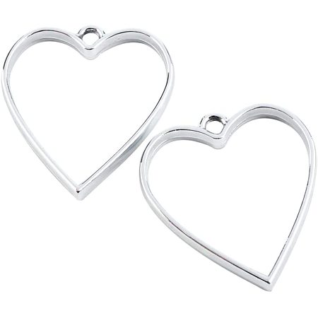 Arricraft 100Pcs Alloy Open Back Bezel Pendants Heart Charms Pendants Mental Jewelry Findings for DIY Resin Pressed Flower Crafts Jewelry Making (Platinum)