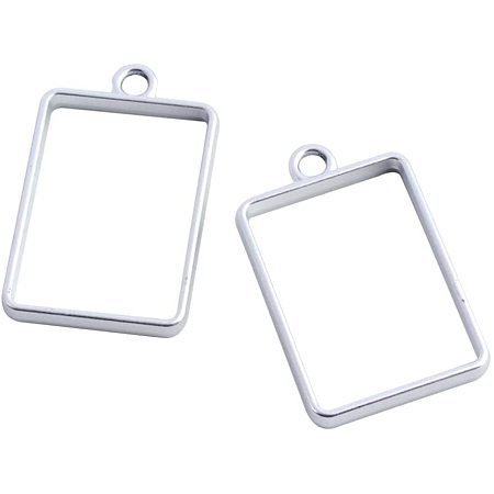 Pandahall Elite 100Pcs Alloy Open Back Bezel Pendants Rectangle Charms Hollow Frame Pendant Blanks for DIY Resin Pressed Flower Crafts Jewelry Making (Matte Silver)