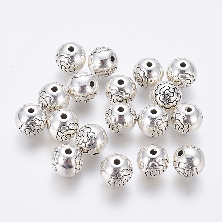 Honeyhandy Metal Alloy Beads, Cadmium Free & Nickel Free & Lead Free, Round, Antique Silver, 8mm, Hole: 1mm.