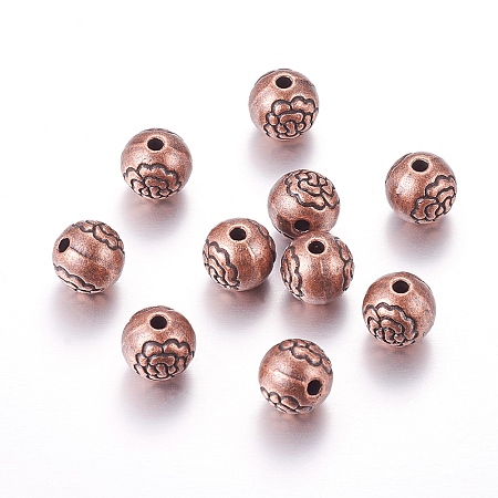 Honeyhandy Tibetan Style Alloy Beads, Cadmium Free & Nickel Free & Lead Free, Round, Red Copper, 8mm, Hole: 1mm