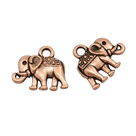 NBEADS Vintage Elephant Charms about 100pcs/bag Tibetan Style Lead Free and Nickel Free, 12x14x2.5mm(Red Copper)
