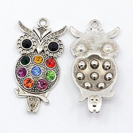 Honeyhandy Tibetan Style Pendants, Cadmium Free & Nickel Free & Lead Free, Halloween Owl, Antique Silver, 48x24x5mm