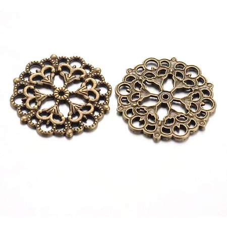 Arricraft 100pcs Alloy Filigree Flower Link Antique Bronze Joiners Links Tibetan Style Base Setting Connector for Jewelry Making Finding Supplies