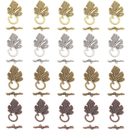 SUPERFINDINGS About 40pcs 1.42x0.87x0.18Inch Tibetan Style Leaf Toggle Clasp 4 Colors Alloy Jewelry Clasps Toggle Clasps for Jewelry Making Necklace Bracelet