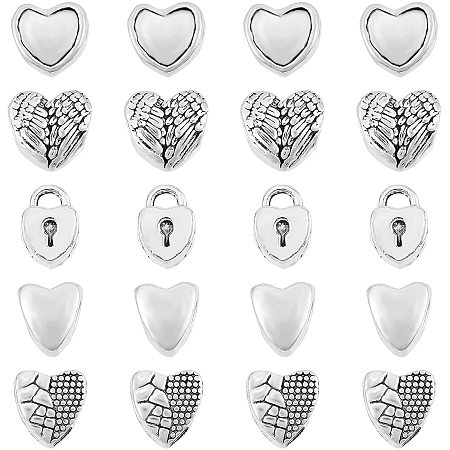 SUPERFINDINGS About 250pcs Antique Silver Heart Nickel Free Lock Tibetan Style Alloy European Beads Large Hole Beads for DIY Jewelry Making Accessaries