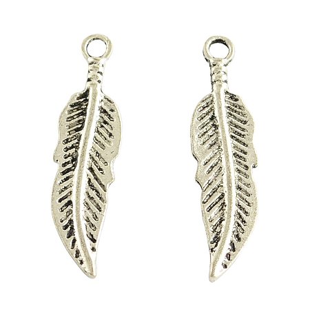 NBEADS 1000pcs Tibetan Style Alloy Pendants, Feather, Lead Free & Nickel Free, Antique Silver, 30x8x1.5mm, Hole: 2mm