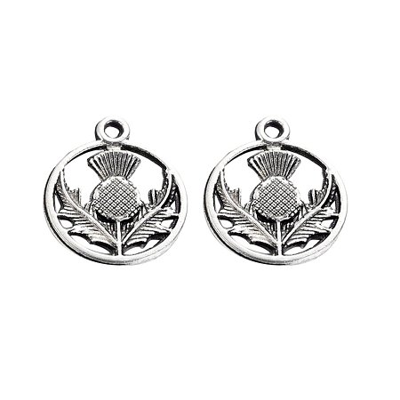 NBEADS 1000g Tibetan Style Alloy Flat Round with Flower Scotland Thistle Pendants, Lead Free & Nickel Free, Antique Silver, 19x16x1mm, Hole: 2mm; about 930pcs/1000g