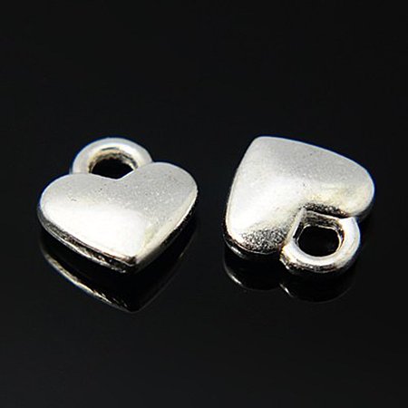 NBEADS 2000pcs Tibetan Style Pendants, Heart, Cadmium Free & Nickel Free & Lead Free, Silver, 8x7x2.5mm, Hole: 2mm