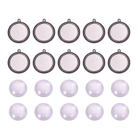 ARRICRAFT 10 Sets Pendant Making Sets - Antique Silver Alloy Pendant Cabochon Settings Blanks and 25mm Flat Round Transparent Clear Cabochons Dome Tiles Cameo for DIY Jewelry Making