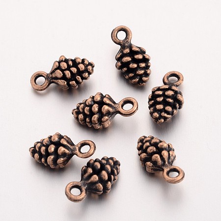 Honeyhandy Tibetan Style Alloy Pendants, Cadmium Free & Nickel Free & Lead Free, Red Copper Color, Pine Cone, 13x7x5.5mm, Hole: 2mm