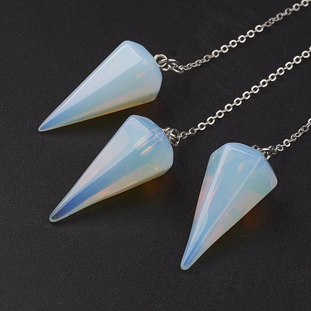 Honeyhandy Opalite Hexagonal Pointed Dowsing Pendulums, with Brass Cross Chains, Cone, Platinum, Lead Free & Nickel Free, 8-1/4 inch(215mm)