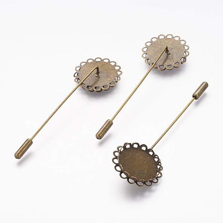 ARRICRAFT 10pcs Brass Coat Stick Pin with Clutches Brooches 20mm Blank Tray for Badge Corsage Name Tags Jewelry Craft Making Antique Bronze