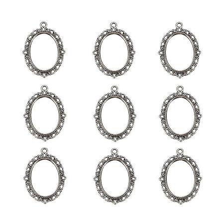 ARRICRAFT 10pcs Antique Silver Oval Zinc Alloy Pendant Settings for Cabochon & Rhinestone, DIY Findings for Jewelry Making