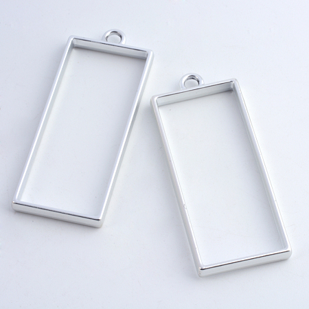 Honeyhandy Rack Plating Alloy Rectangle Open Back Bezel Pendants, For DIY UV Resin, Epoxy Resin, Pressed Flower Jewelry, Hollow, Cadmium Free & Nickel Free & Lead Free, Matte Silver, 49x20x3.5mm, Hole: 3mm