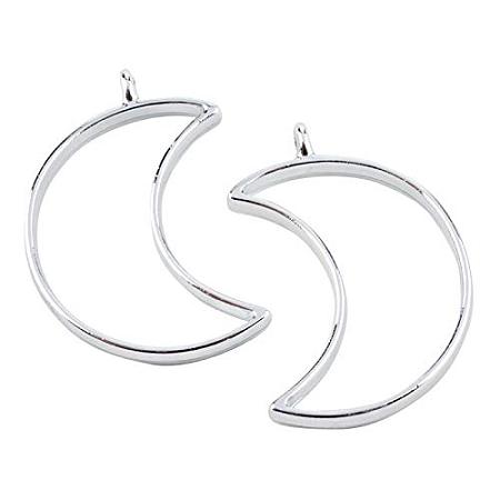 ARRICRAFT 10 pcs Alloy Moon Shape Open Back Bezel Pendants with Loop for UV Resin Crafts Jewelry Making, Silver