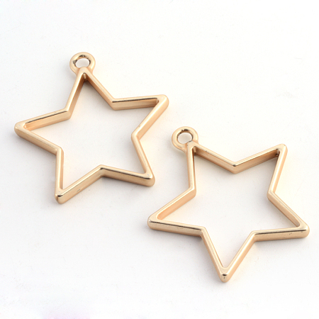 Honeyhandy Rack Plating Alloy Star Open Back Bezel Pendants, For DIY UV Resin, Epoxy Resin, Pressed Flower Jewelry, Hollow, Cadmium Free & Nickel Free & Lead Free, Matte Gold Color, 35x32.8x3.5mm, Hole: 3mm