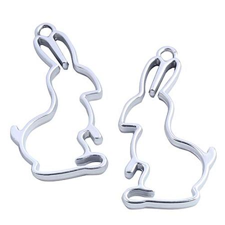 ARRICRAFT 10 pcs Alloy Rabbit Shape Open Back Bezel Pendants with Loop for UV Resin Crafts Jewelry Making, Matte Silver