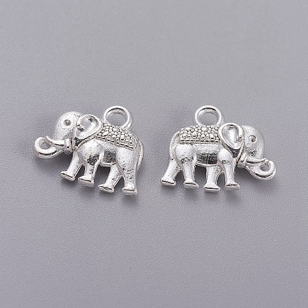 Honeyhandy Vintage Elephant Charms, Tibetan Style Alloy Charms, Cadmium Free & Nickel Free & Lead Free, Silver Color Plated, 12x14x2.5mm, Hole: 1mm