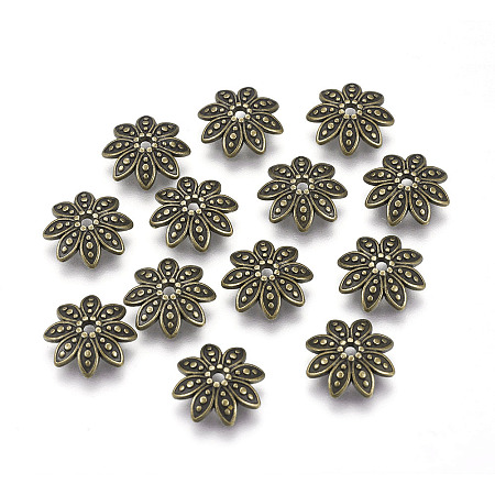 Arricraft 8-Petal Tibetan Style Alloy Flower Bead Caps, Cadmium Free & Nickel Free & Lead Free, Antique Bronze, 14x3.5mm, Hole: 2mm