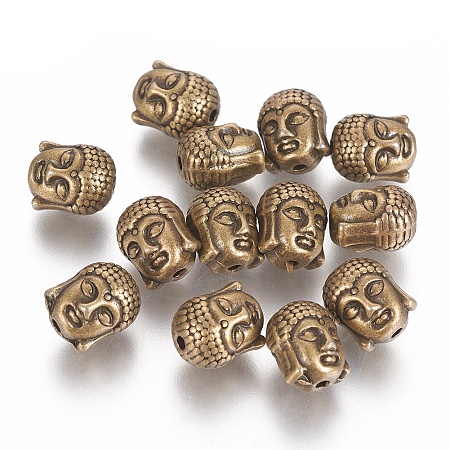 Honeyhandy Tibetan Style Alloy Beads, Cadmium Free & Nickel Free & Lead Free, Buddha Head, Antique Bronze, 11x9x8mm, Hole: 1.5mm