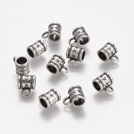 Honeyhandy Antique Silver Alloy Column Bail Beads, Tibetan Style Tube Bails, Loop Bails, Lead Free & Cadmium Free & Nickel Free, Size: about 11mm long, 8mm wide, 6mm thick, Inner Diameter: 5mm, hole: 2mm