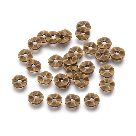 Honeyhandy Tibetan Style Wavy Spacer Beads, Lead Free and Nickel Free, Flat Round, Antique Bronze Color, Size: about 7mm in diameter, 1mm thick, hole: 1mm