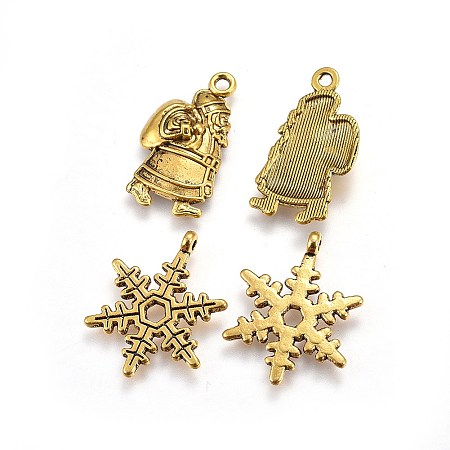 Arricraft Tibetan Style Alloy Pendants, Lead Free, Nickel Free and Cadmium Free, Antique Golden, Santa Claus For Christmas, 24.9x13x4mm, Hole: 2mm