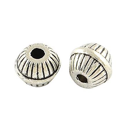 ARRICRAFT About 50pcs Tibetan Style Antique Silver Alloy Round Beads Grooved Beads Jewelry Findings Accessories for Bracelet Necklace Jewelry Making, Lead Free, 6x7mm, Hole: 1.5mm