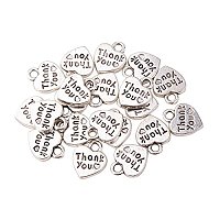 Arricraft 20pcs Antique Silver Alloy Thank You Heart Charms Pendants for Valentines Day Thanksgiving Day DIY Necklace Bracelet Making
