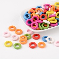 PandaHall Elite about 100pcs/box Mixed Color Dyed Wood Beads Donut Wooden Loose Spacer Beads Lead Free for Jewelry Making DIY Handmade Craft, 15x4mm, Hole: 8mm