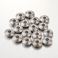 Honeyhandy Tibetan Style Alloy Spacer Beads, Lead Free & Cadmium Free, Flat Round, Platinum, 8x3mm, Hole: 2.5mm