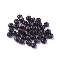 Honeyhandy Dyed Natural Wood Beads, Round, Lead Free, Coconut Brown, 6x4~5mm, Hole: 2mm