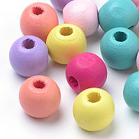 Honeyhandy Natural Wood Beads, Spray Painted, Round, Lead Free, Mixed Color, 10x9mm, Hole: 3mm