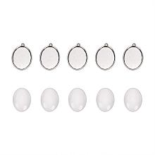 ARRICRAFT 5 Sets 40x30mm Clear Oval Glass Cabochon Cover and 48x34mm Antique Silver Alloy Blank Pendant Cabochon Settings for DIY Portrait Pendant Making