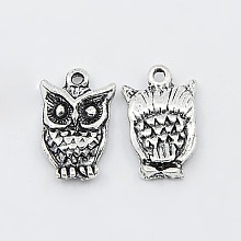 Honeyhandy Zinc Tibetan Style Alloy Pendants, Halloween, Cadmium Free & Lead Free, Owl, Antique Silver Color, 16x10x3mm, Hole: 1.5mm