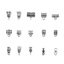 Honeyhandy Tibetan Style Alloy Tube Bails, Loop Bails, Bail Bead, Lead Free, Mixed Shapes, Antique Silver, 120pcs/set