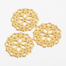 Honeyhandy Tibetan Style Filigree Joiners Links, Cadmium Free & Lead Free, Flower, Golden, 29x1mm, Hole: 1.2mm