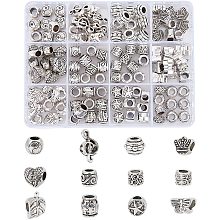 NBEADS 120 Pcs 12 Styles Alloy European Beads, Antique Tibetan Silver Spacer Beads Charm Large Hole Chains Beads for DIY Jewelry Making