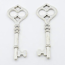 Honeyhandy Tibetan Style Alloy Big Pendants, Cadmium Free & Lead Free, Skeleton Key, Antique Silver, 60x21x4mm, Hole: 4mm