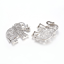 Honeyhandy Tibetan Style Alloy Big Pendants, Lead Free & Cadmium Free, Elephant, Antique Silver, 64.5x49x9mm, Hole: 3mm