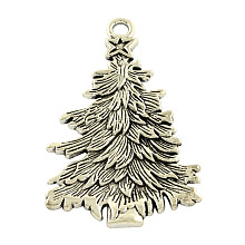 Honeyhandy Tibetan Style Alloy Christmas Tree Big Pendants, Cadmium Free & Lead Free, Antique Silver, 67x42x3mm, Hole: 5mm